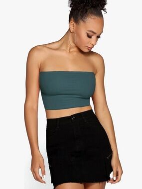💚 GREEN TUBE TOP Jersey Cotton Strapless Bandeau